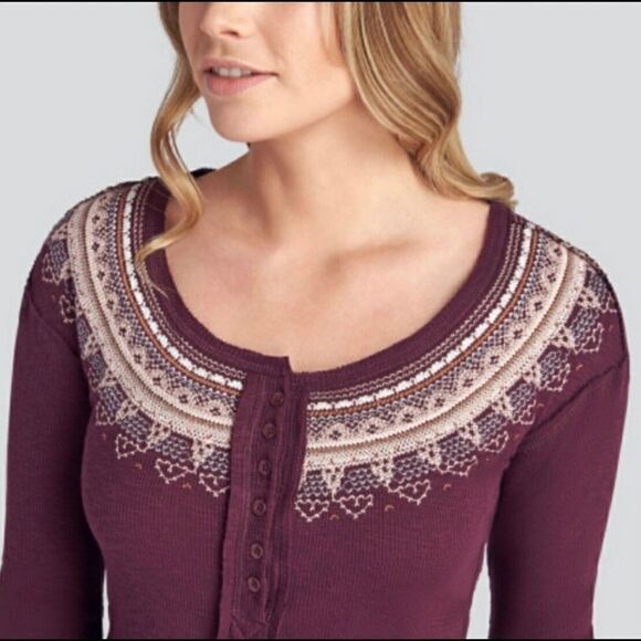 𝅺FREE People Fair Isle Embroidered Thermal Henley - Picture 8 of 10